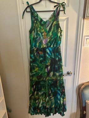 Soft Surroundings Emerald Palm Green Cotton Dress XL